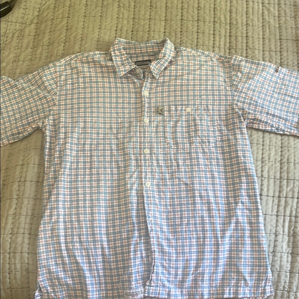 Quiksilver Light Blue and White Plaid Shirt Vintage